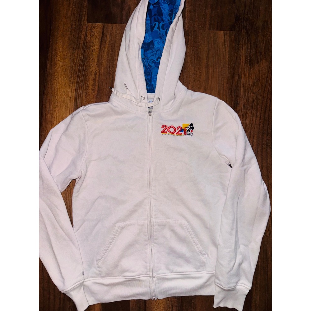 Disney World 2021 Mickey Mouse White Zip Up Hoodie Sweatshirt Mens Medium